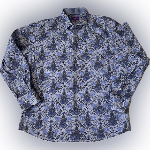 Tallia Blue Floral Button Down Sleeve Men's Large - Picture 2 of 8